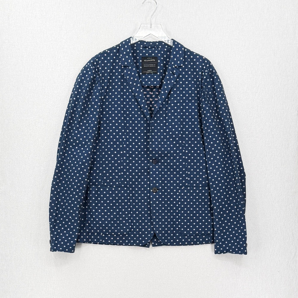 ALLSAINTS Kohler Blazer Mens 40 Blue White Dot Flower Lightweight Summer Travel